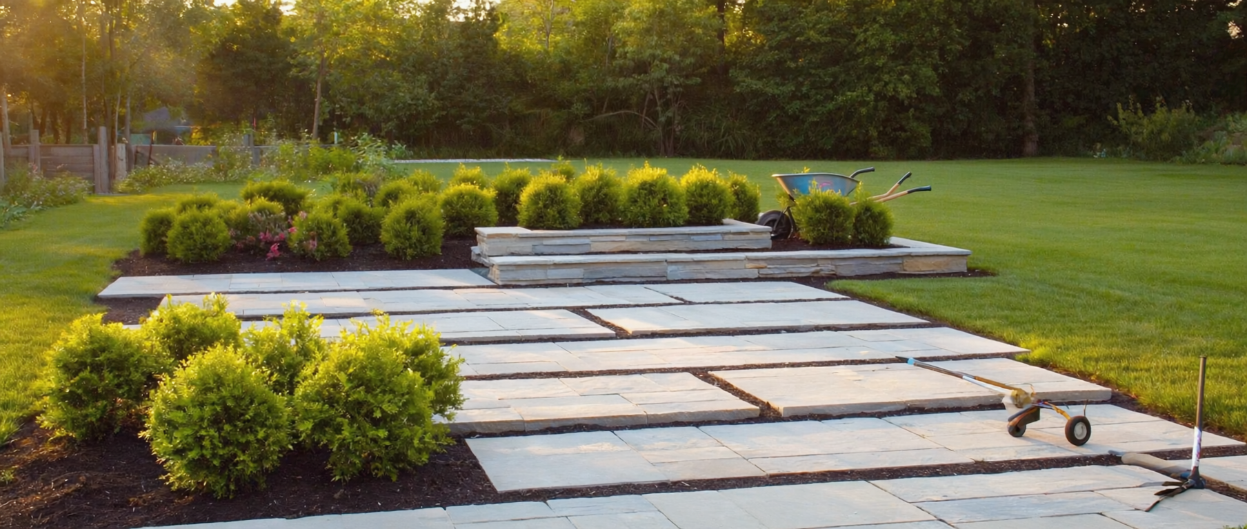 Gepflasterter Gartenweg mit sauberen Kanten
