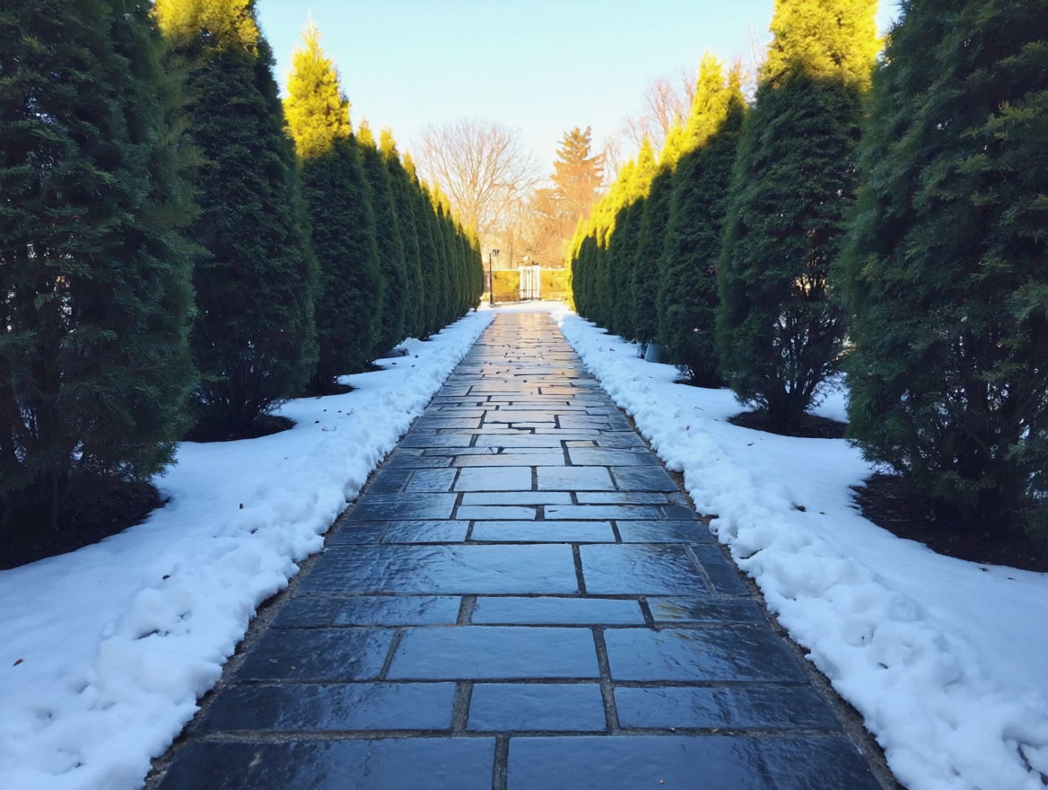 Geräumter Weg im winterlichen Garten